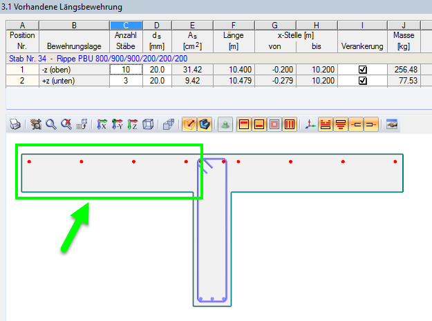 RF-CONCRETE Members: armadura longitudinal existente