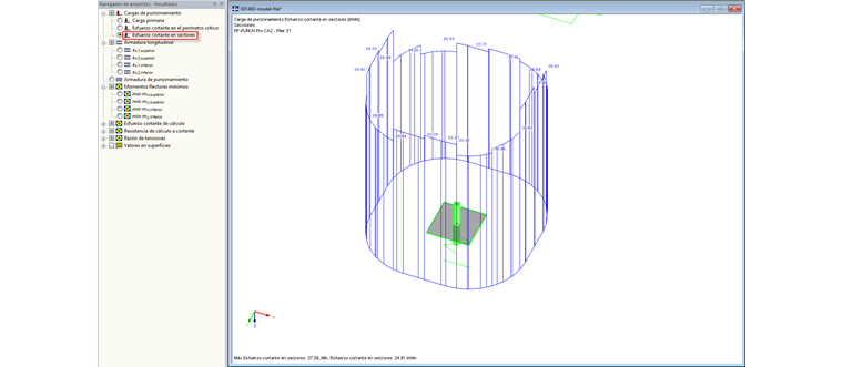 Gemittelte Querkraft in den einzelnen Sektoren an einer Stütze in Plattenmitte
