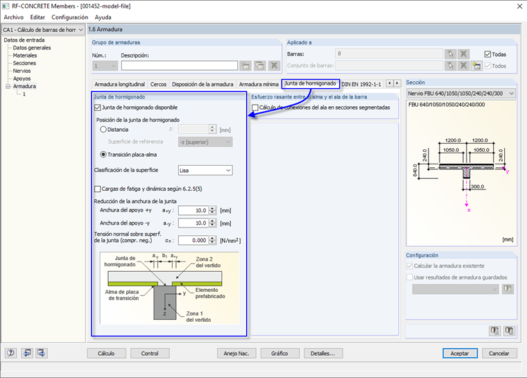 Aktivierung und Steuerung der Schubfugenbemessung in RF-BETON Stäbe