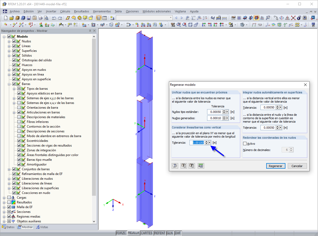 Cuadro de diálogo "Regenerar modelo" y resultado