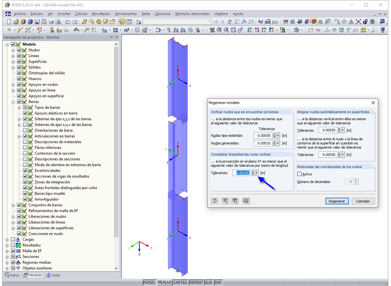 Cuadro de diálogo "Regenerar modelo" y resultado