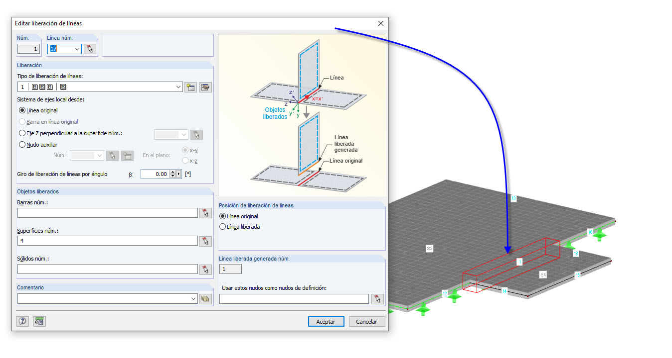 Definition einer Linienfreigabe mit den nichtlinearen Isokorb®-Eigenschaften