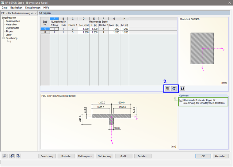 Ventana 1.4 Costillas en RF-CONCRETE Members: Ajuste del ancho eficaz