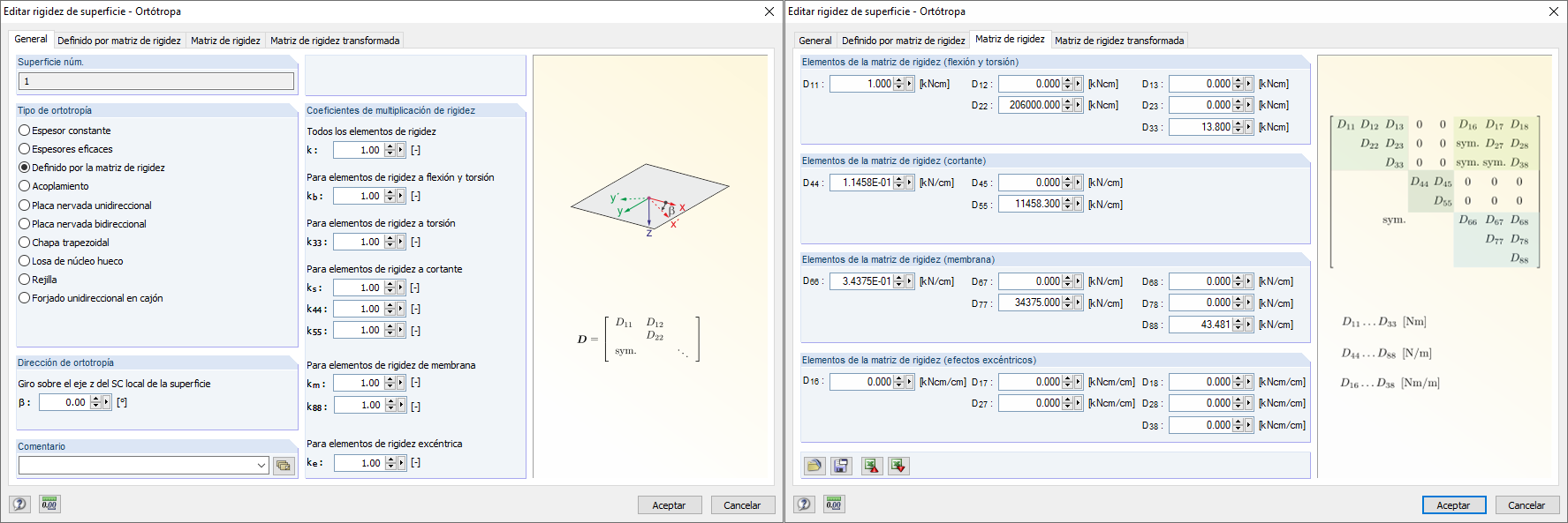 "Editar rigidez de superficie - Ortótropo" en RFEM