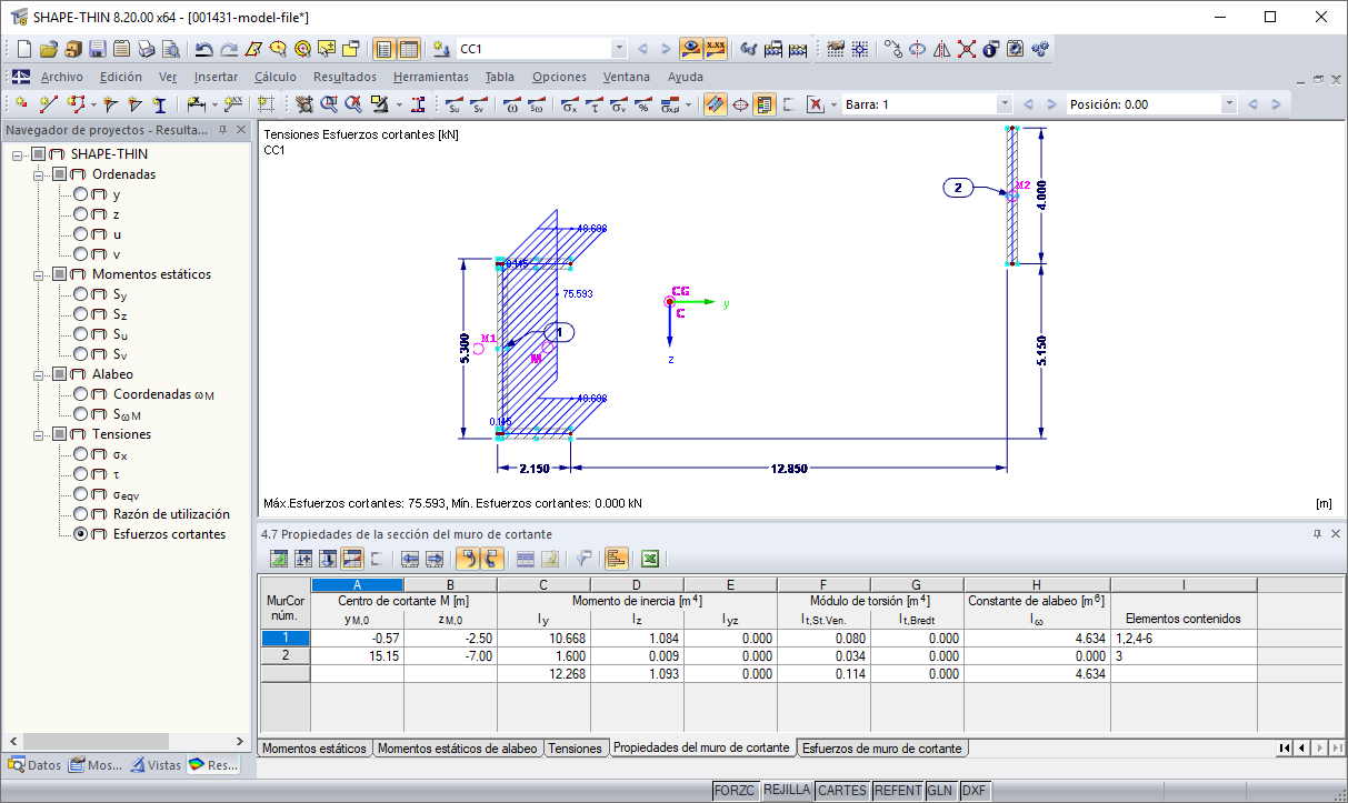 Propiedades de secciones transversales