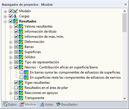 Visualización de esfuerzos internos solo para el nervio