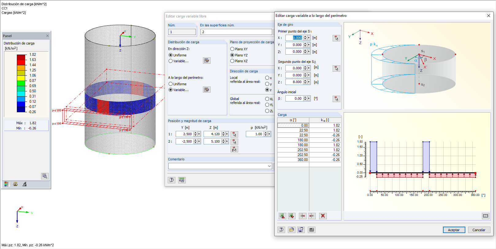 Lasteingabe in RFEM für Teilflächenlast für den Lastfall Füllen (z = 4,61 m)