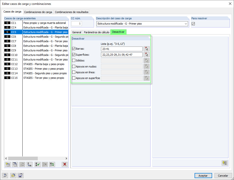 Tragwerksteile deaktivieren