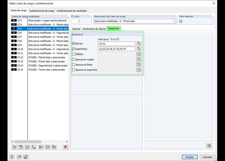 Tragwerksteile deaktivieren