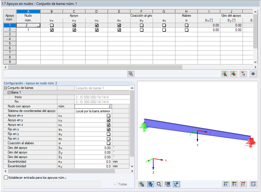 Entrada de los apoyos en nudo