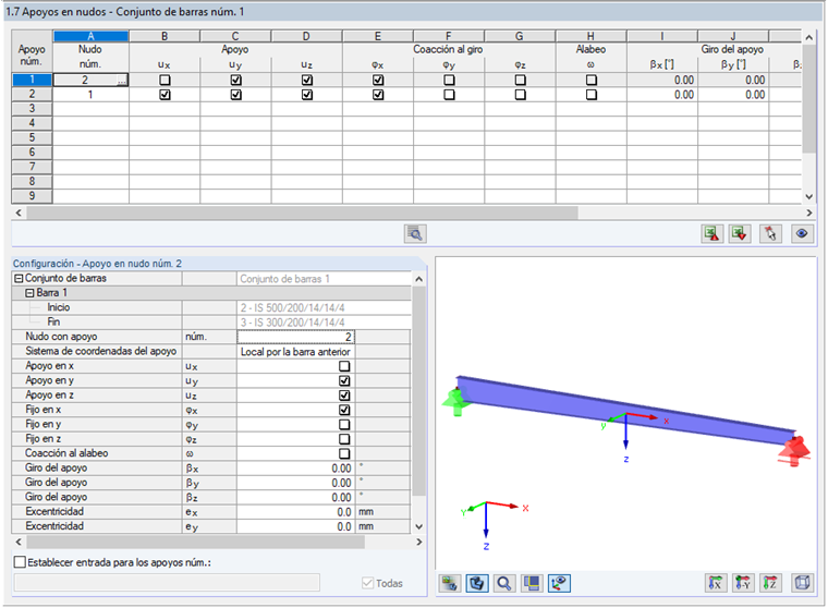 Entrada de los apoyos en nudo