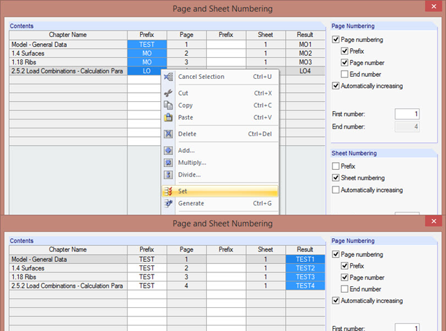 Adding Prefix to Page and Sheet Numbering