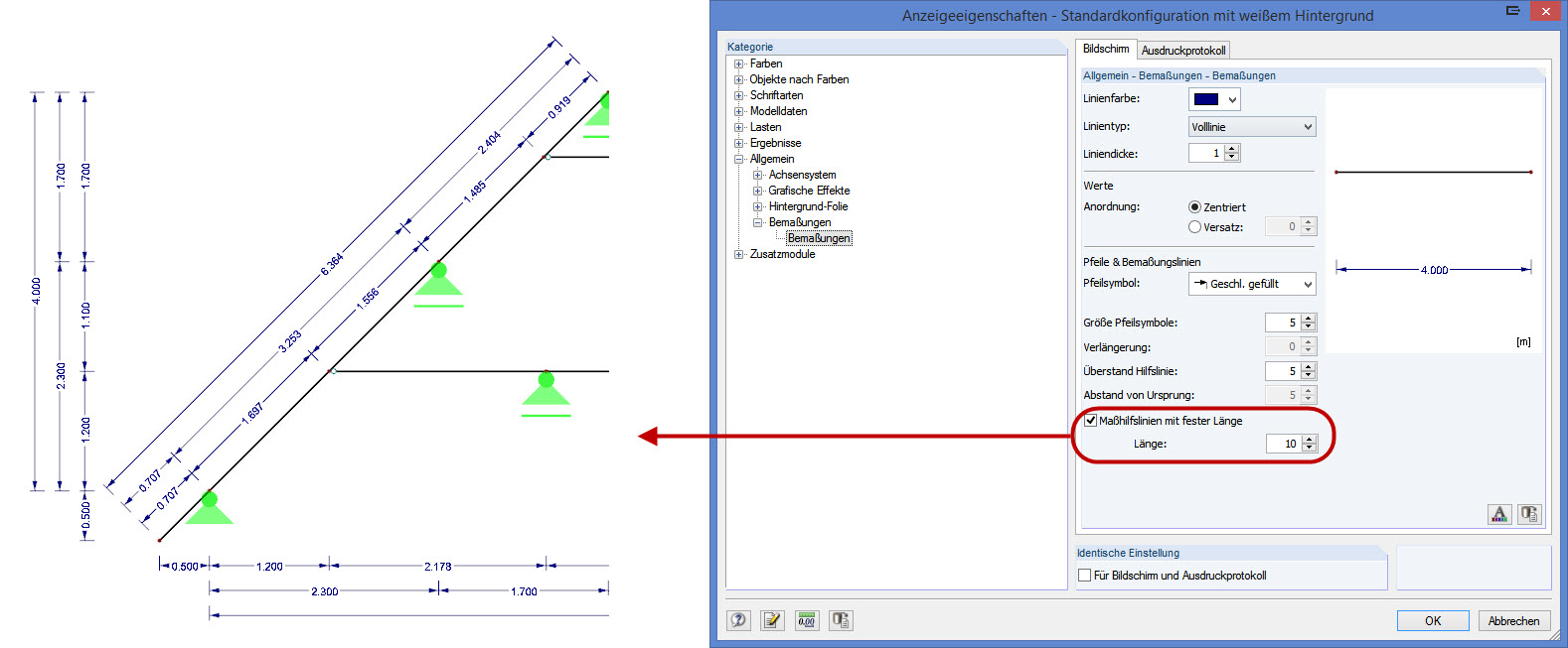 Nueva función de visualización para cotas: Líneas de extensión de longitud fija