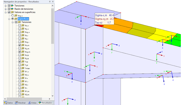 Tensiones en RF-STEEL Surfaces para el cálculo de soldaduras