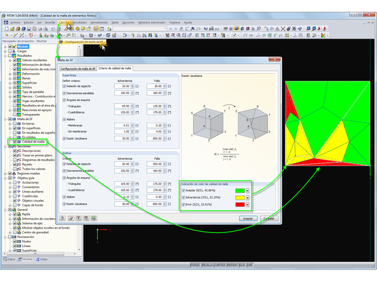 Visualización de la calidad de la malla de EF