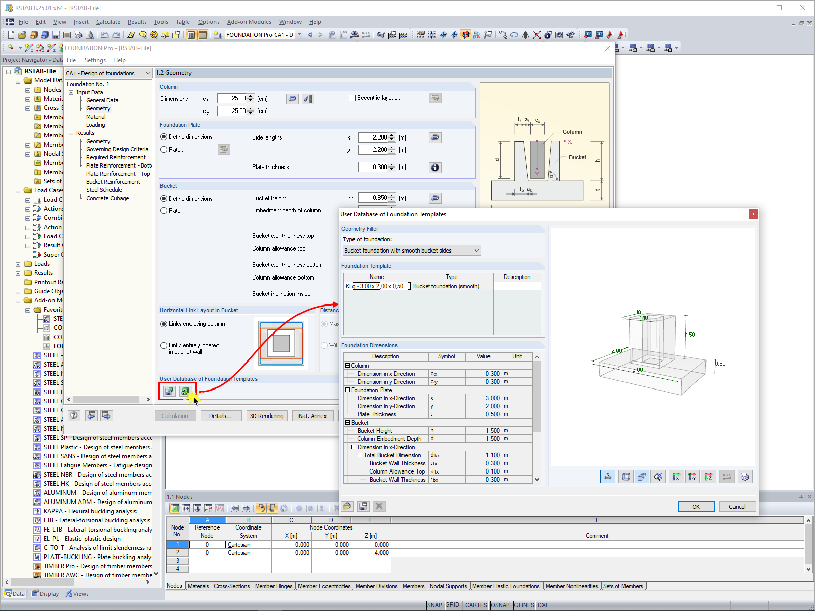 Base de datos de plantillas de cimentación