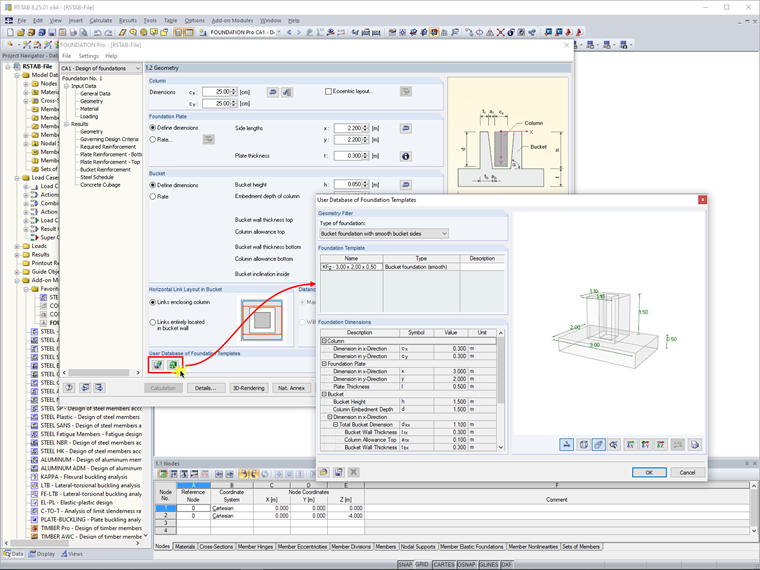 Base de datos de plantillas de cimentación