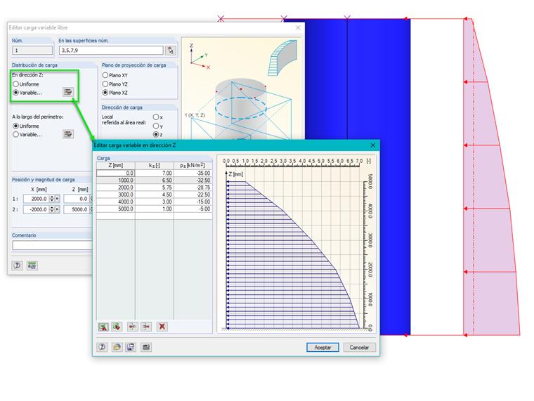 Editar carga variable en dirección Z