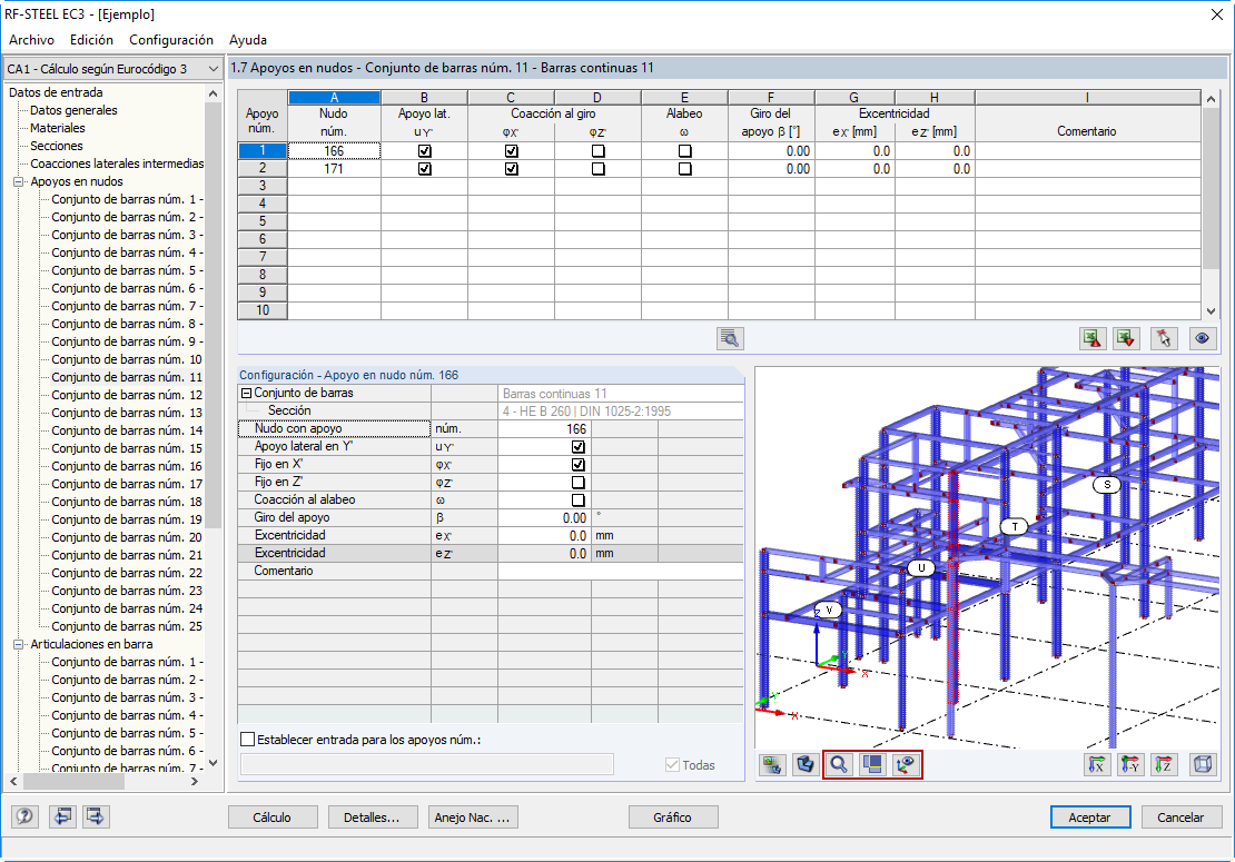 Definición de las condiciones de apoyo en conjuntos de barras según EN 1993-1-1