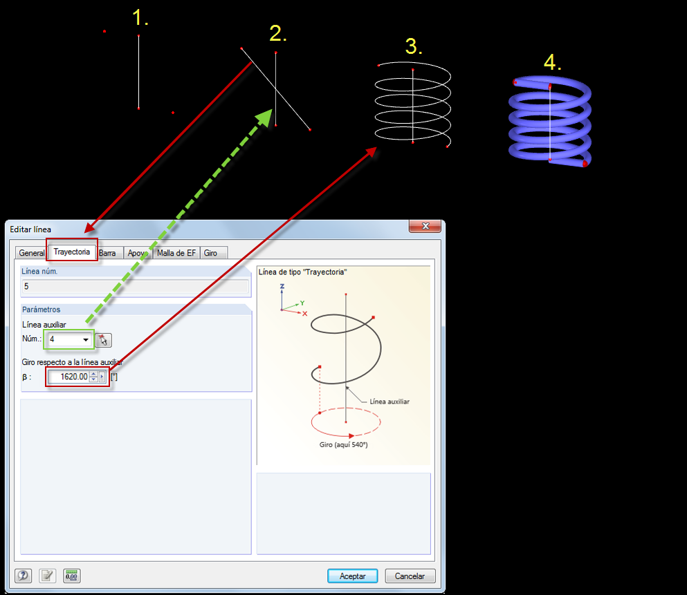 Muelle con trayectoria
