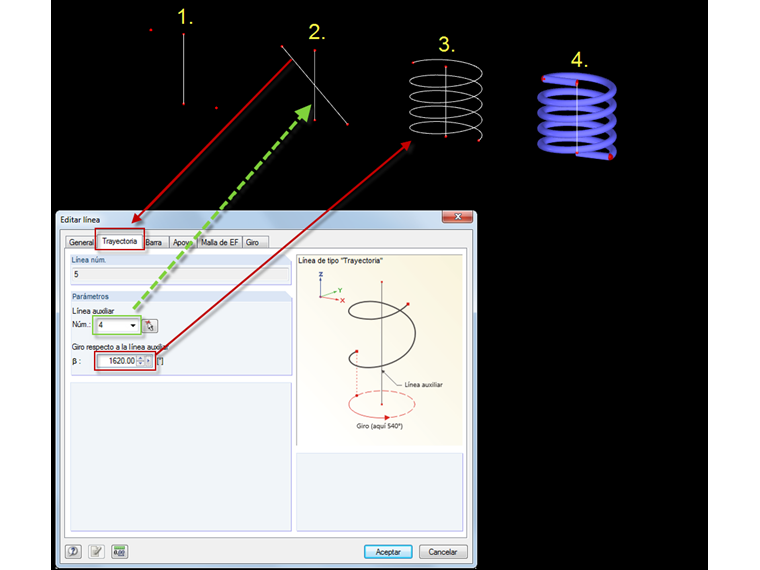 Muelle con trayectoria