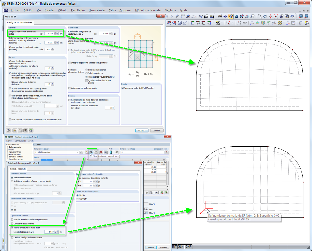 Opciones para la configuración de malla de EF