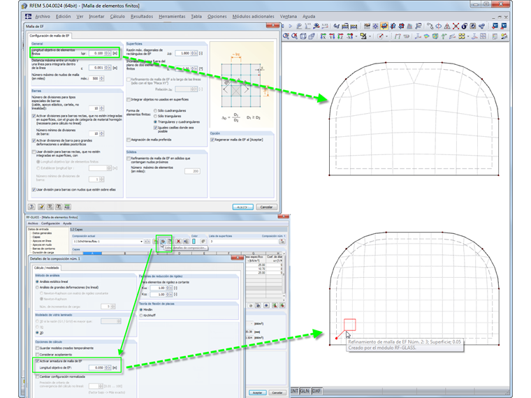 Opciones para la configuración de malla de EF
