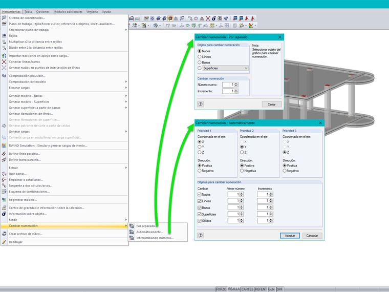 Cambio de numeración de elementos estructurales