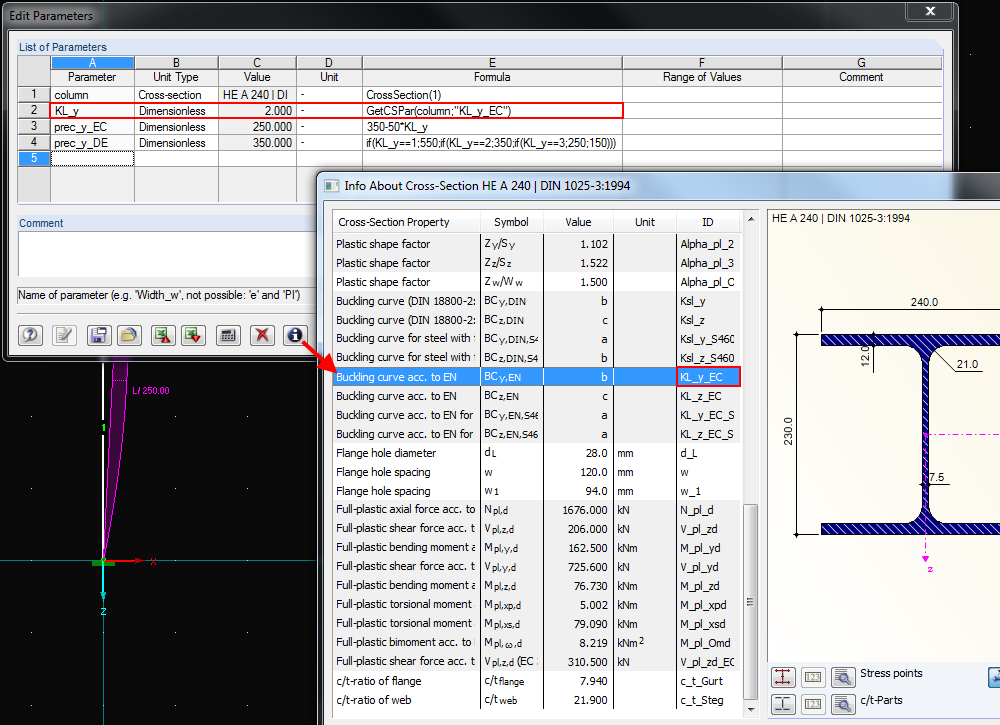 Entrada paramétrica con acceso a los valores de la sección