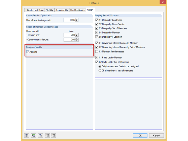Activación del cálculo de soldaduras en RF-/STEEL EC3