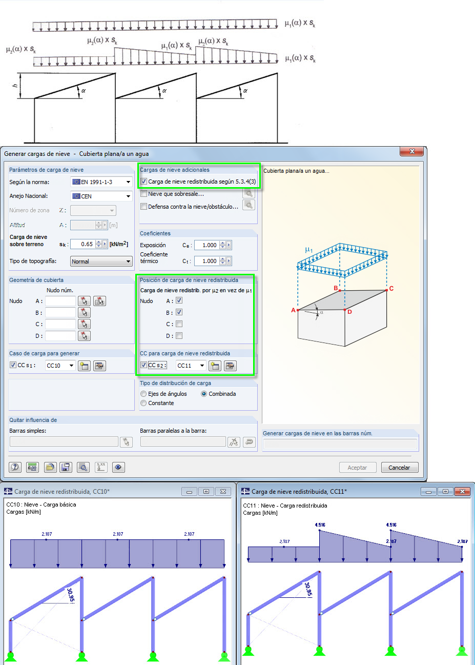 Carga de nieve sin acumulación de nieve