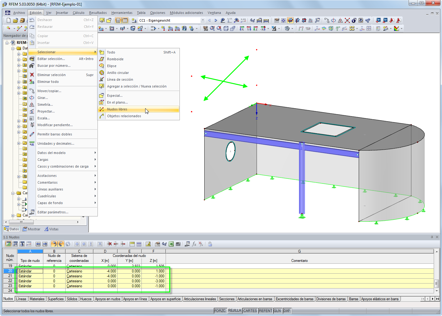 Seleccionar nudos libres