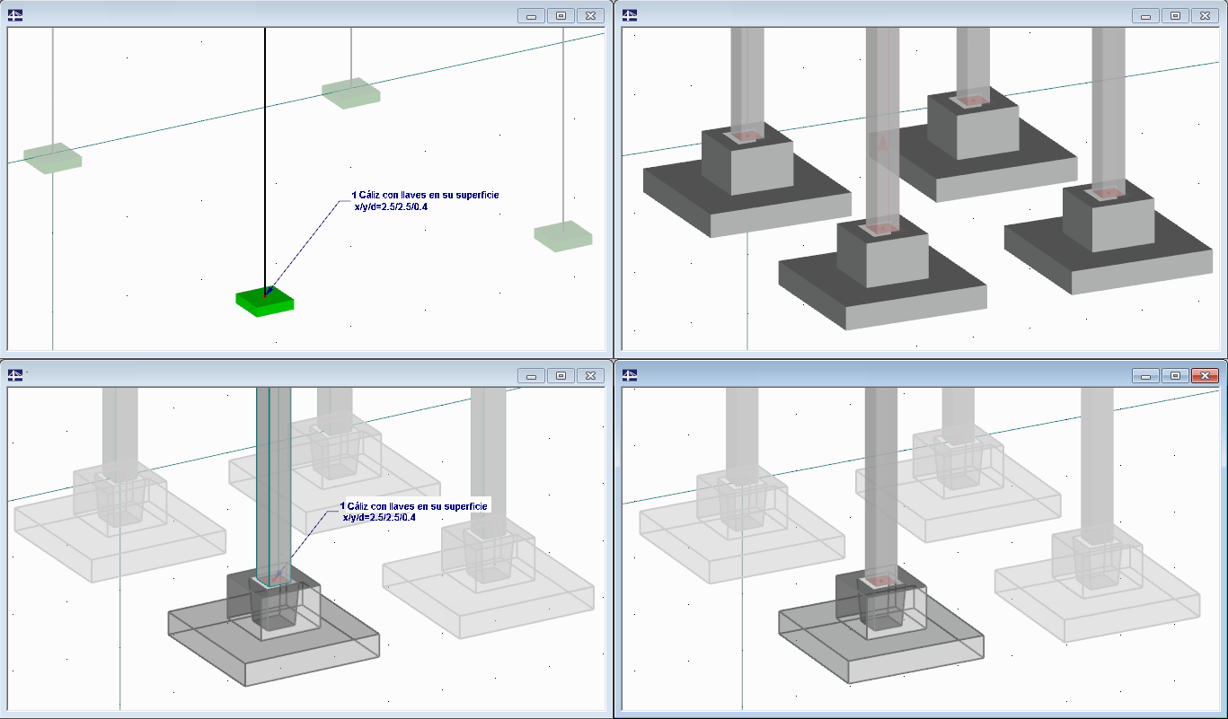 Visualización de las dimensiones de la cimentación