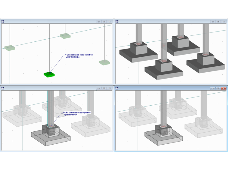 Visualización de las dimensiones de la cimentación