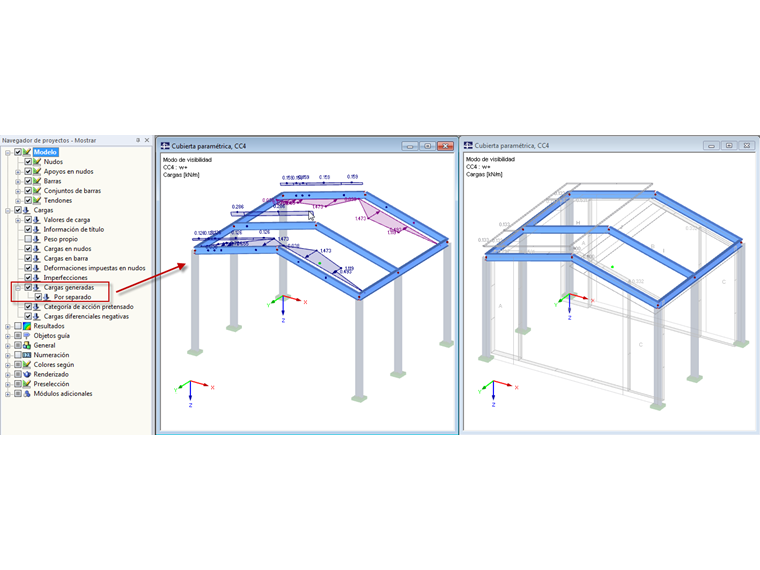 Uso del modo de visibilidad con cargas generadas