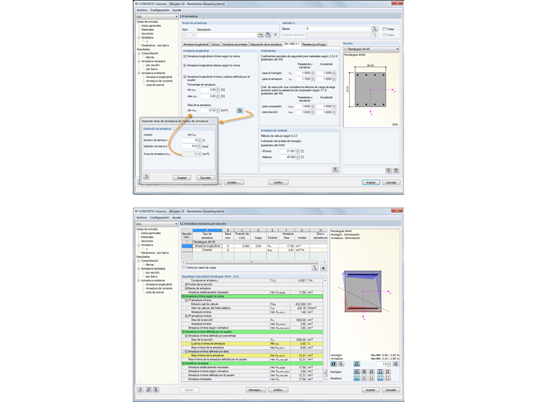 Opción de entrada para la armadura longitudinal mínima