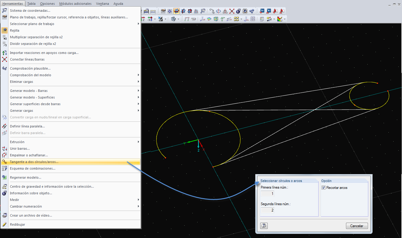 Tangente a dos círculos/arcos