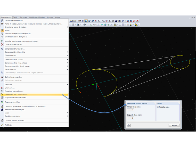 Tangente a dos círculos/arcos