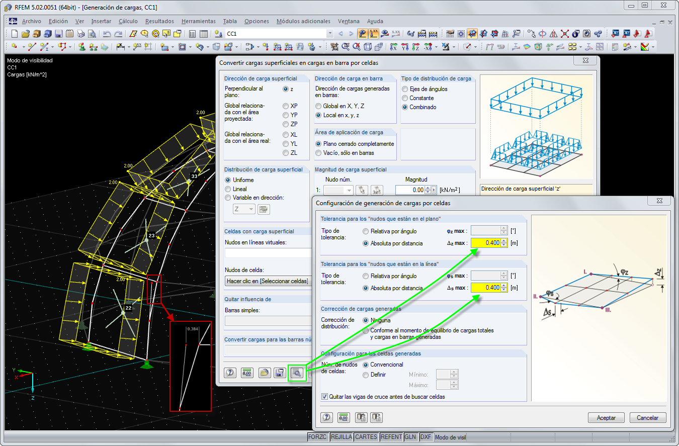 Configuración para la generación de cargas por celdas