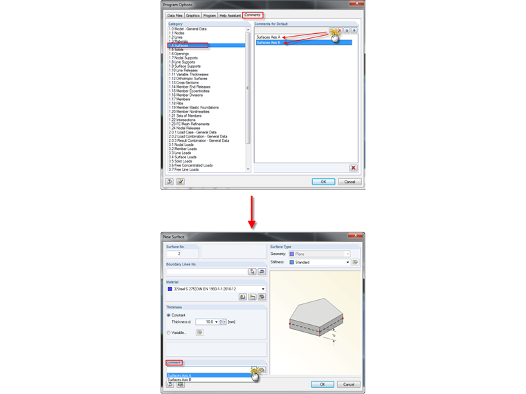 Configuración previa de comentarios