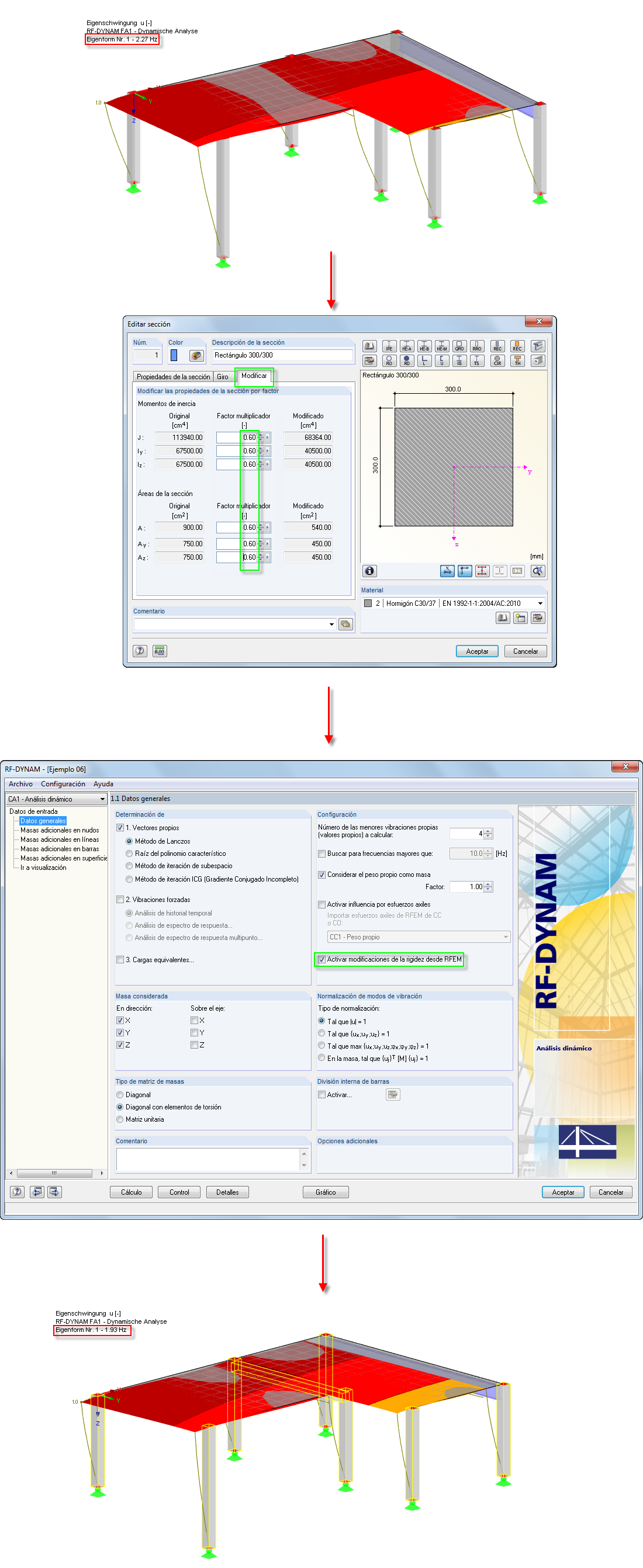 Frecuencia natural de la estructura antes de reducir la rigidez