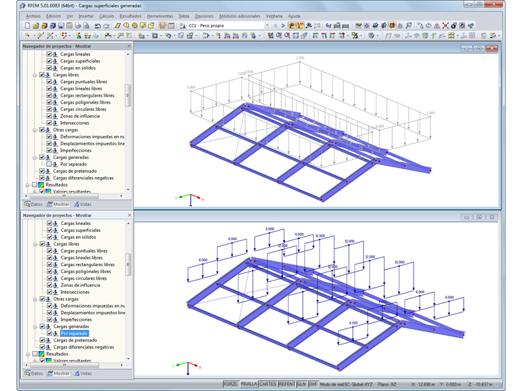 Visualización de cargas de superficie generadas