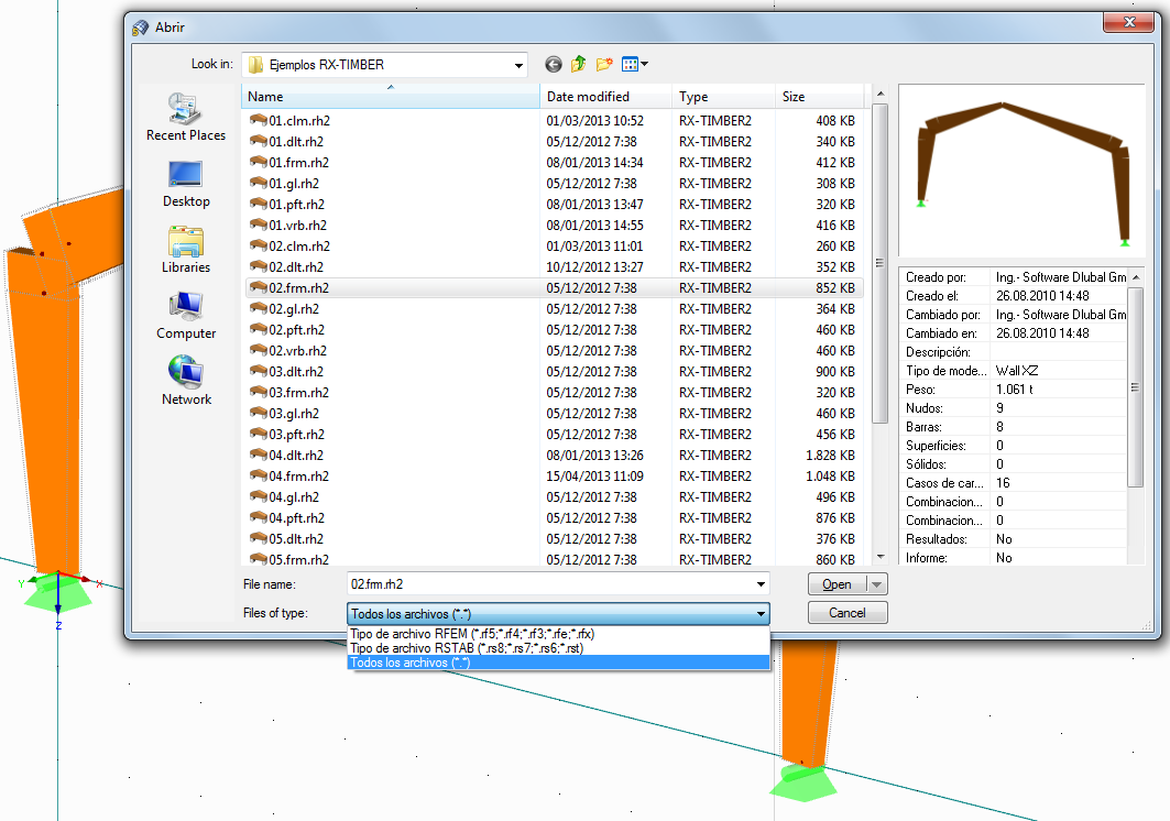 Abrir modelos de RX-TIMBER en RFEM 5 o RSTAB 8