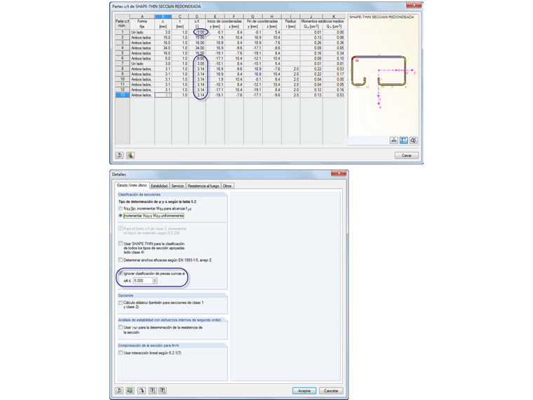 Parte de la sección curva de la sección SHAPE-THIN