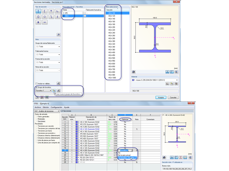 Optimización de la sección