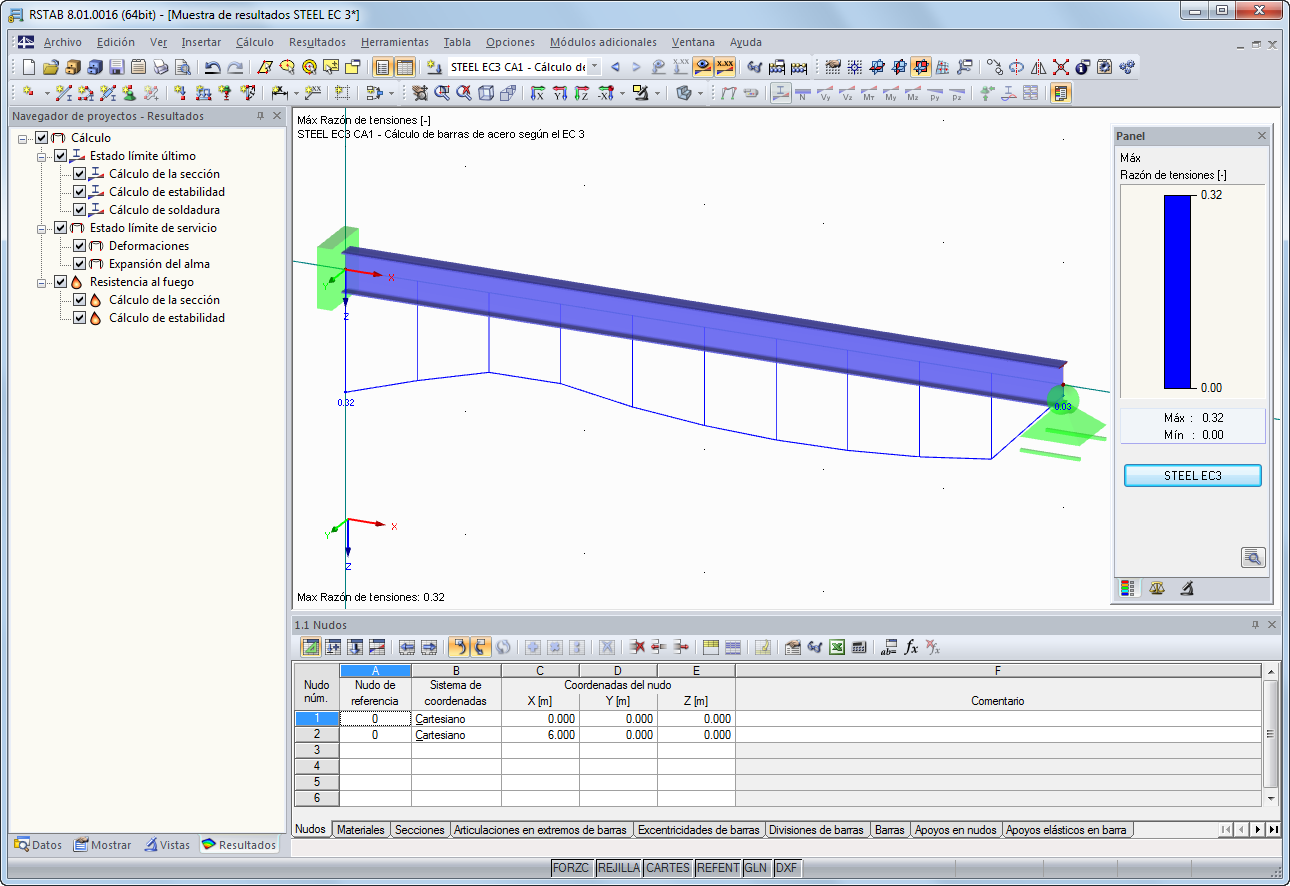 Visualización gráfica de los resultados de RF -STEEL EC3 - Cálculo del estado límite último