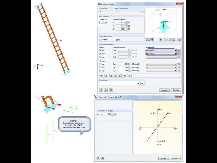 Definición de la no linealidad de las condiciones del apoyo en los apoyos en nudos