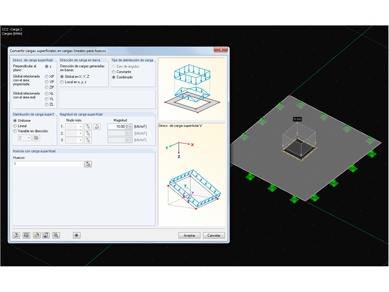 Generar cargas en aberturas a partir de cargas superficiales