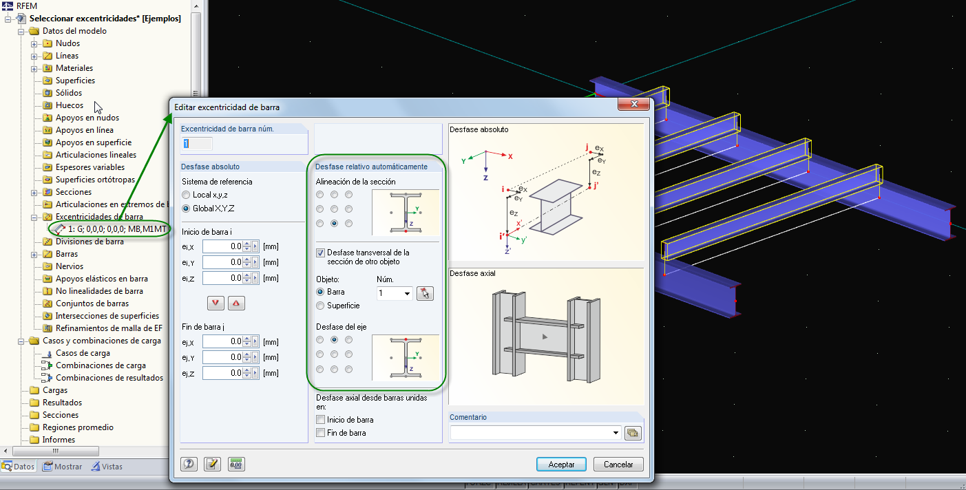 Configuración de excentricidades automáticas mediante la función "Seleccionar"