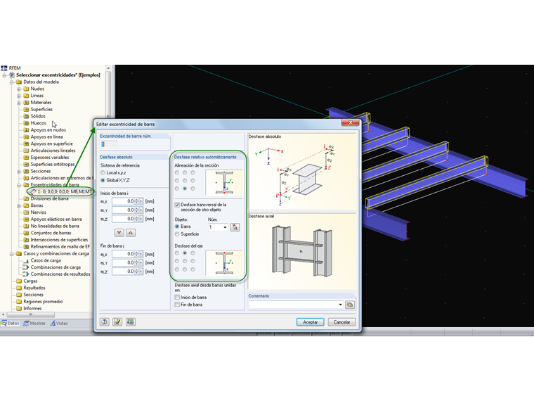 Configuración de excentricidades automáticas mediante la función "Seleccionar"